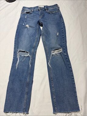 Dear John Ripped Straight Leg Jeans - Medium Blue